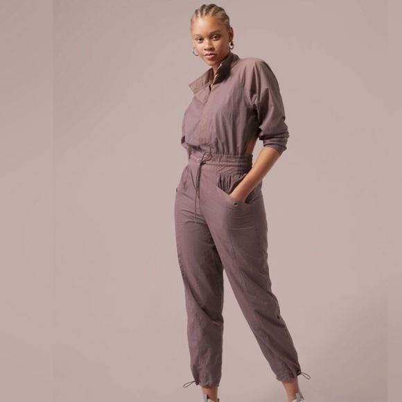 NWT Athleta Alicia Keys Utility Jumpsuit Size 0 Smokes Almond Brown - Picture 1 of 5